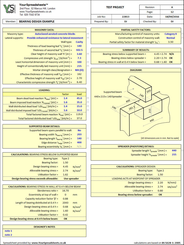 Masonry Spreadsheets - Masonry Wall Design Spreadsheet